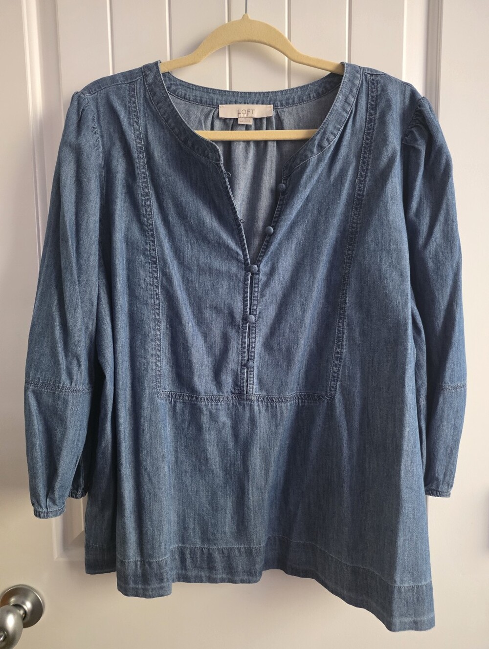 LOFT Denim Chambray Button Placket Tunic Top - Blue Plus Size XXL